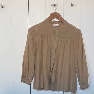Dries Van Noten Light Brown Cotton Silk Button Down Shirt